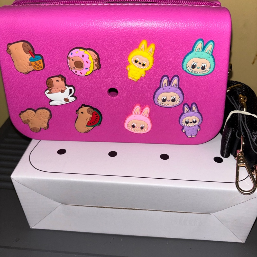 Pink Fanny Bag with Capybara & Labubu Jibbitz
